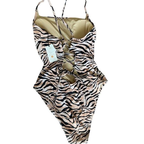 Shade & Shore Tiger Stripe One Piece Swimsuit L - Picture 5 of 5